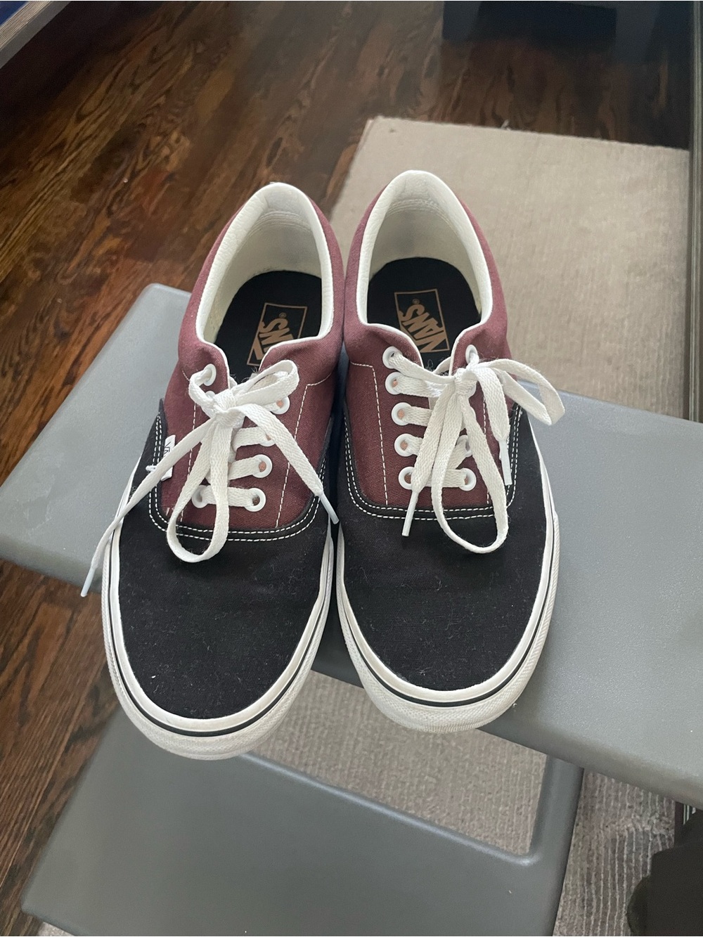 Vans Black and Maroon Canvas Low-Top Sneakers